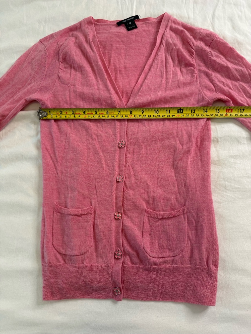 Pink Tartan 100% Merino Wool Bubblegum Pink Floral Button Cardigan XS - Picture 11 of 13